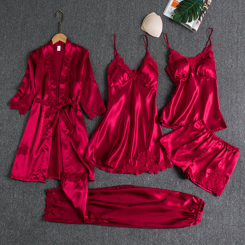 Women's Nightwear Set – 5-Piece Satin Lace