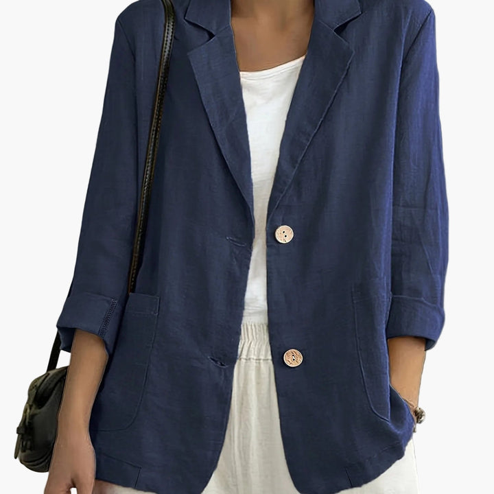 Women's Nadia – Classic Linen Blazer With Pockets For Smart Casual Wear in Army Green | Invictora.com