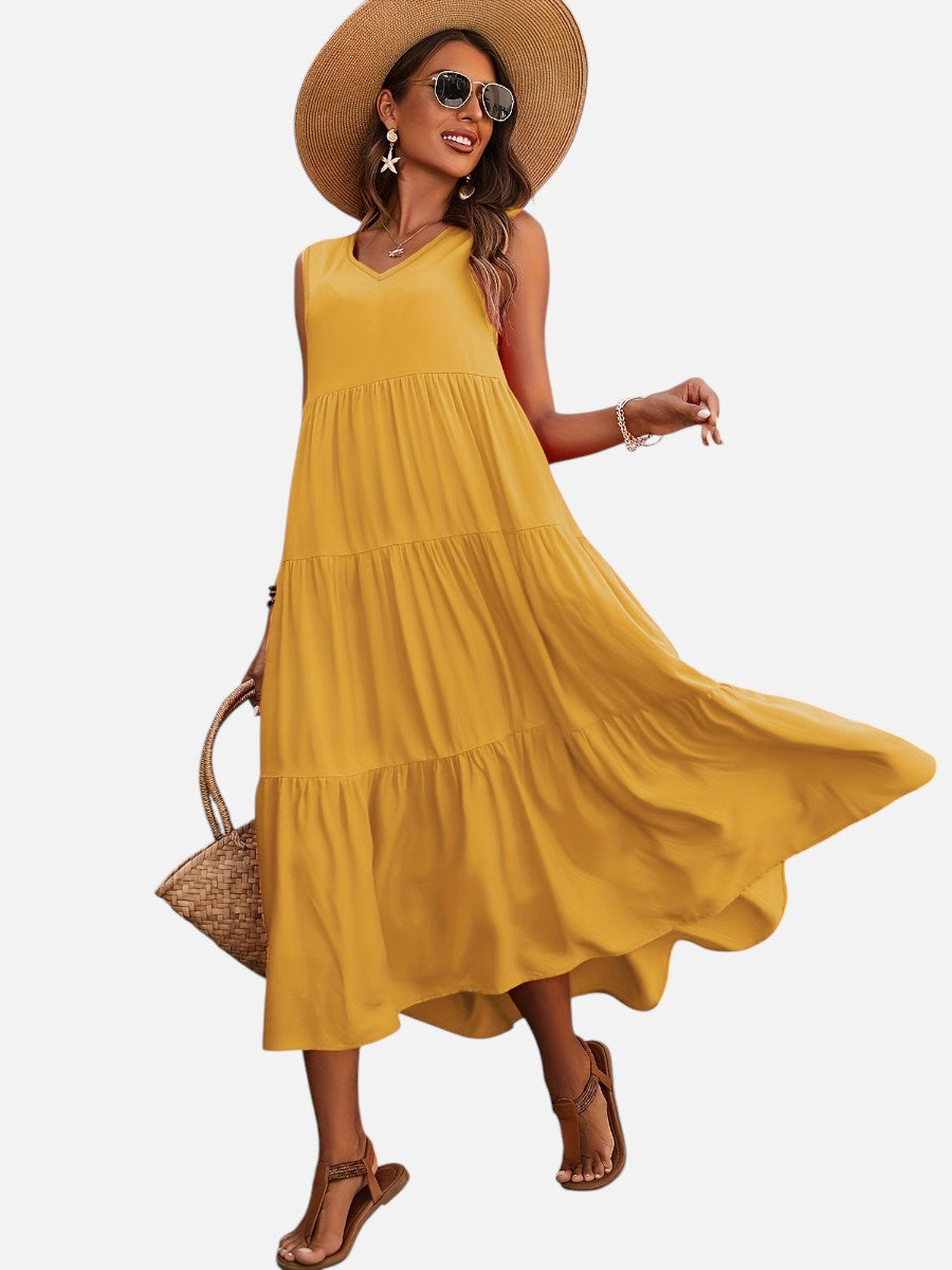 Women's V-Neck Tiered Maxi Dress - Effortless Summer Elegance product image | Invictora.com