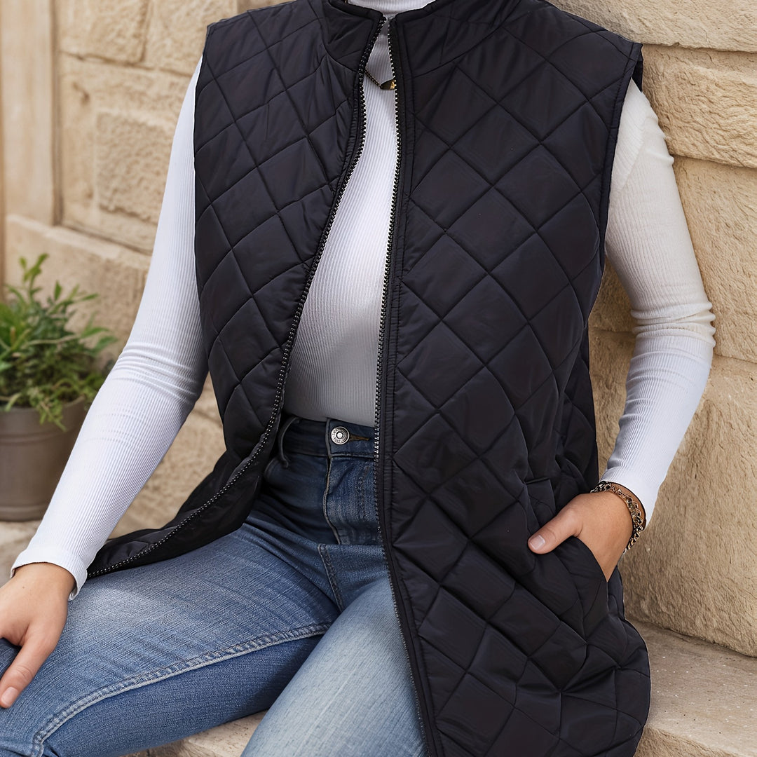 Women's Puffer Gilet – Longline Quilted Zip-Up