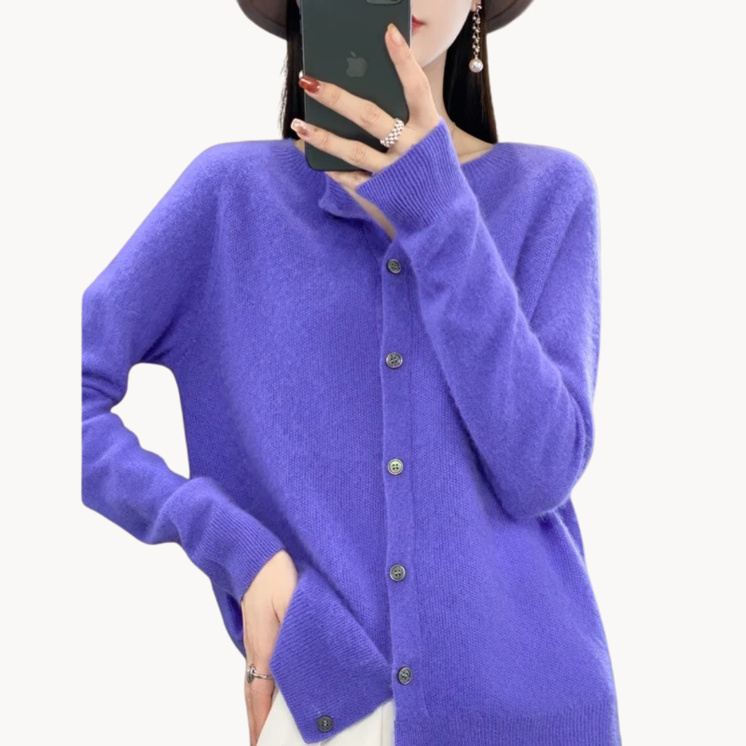 Women's Cropped Merino Wool Crew-Neck Cardigan