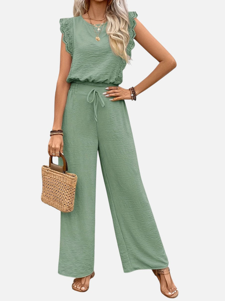 Women's Two Piece Outfit Set – Relaxed Top & Wide Leg Trousers in Khaki | Invictora.com
