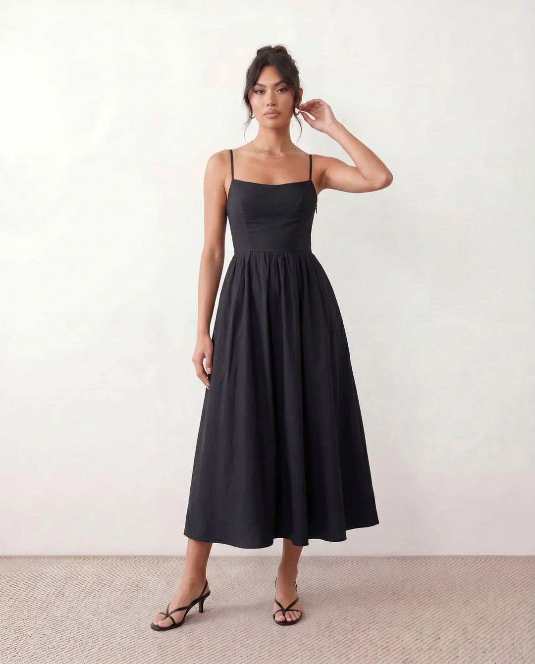 Women's Layla Spaghetti Strap Low Back Midi Dress in Light Blue | Invictora.com