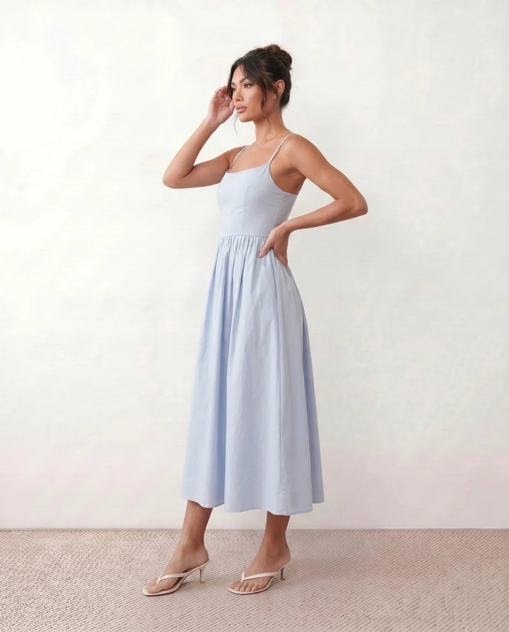 Women's Layla Spaghetti Strap Low Back Midi Dress | Invictora.com