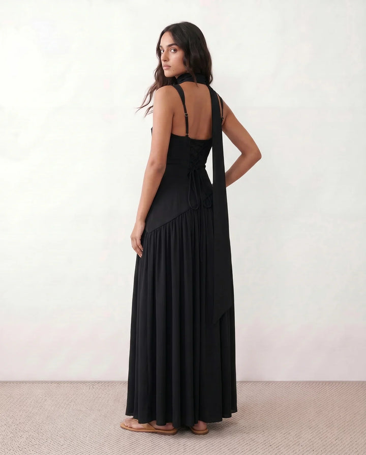 Women's Emelie Basque Waist Lace-Up Maxi Dress product image | Invictora.com
