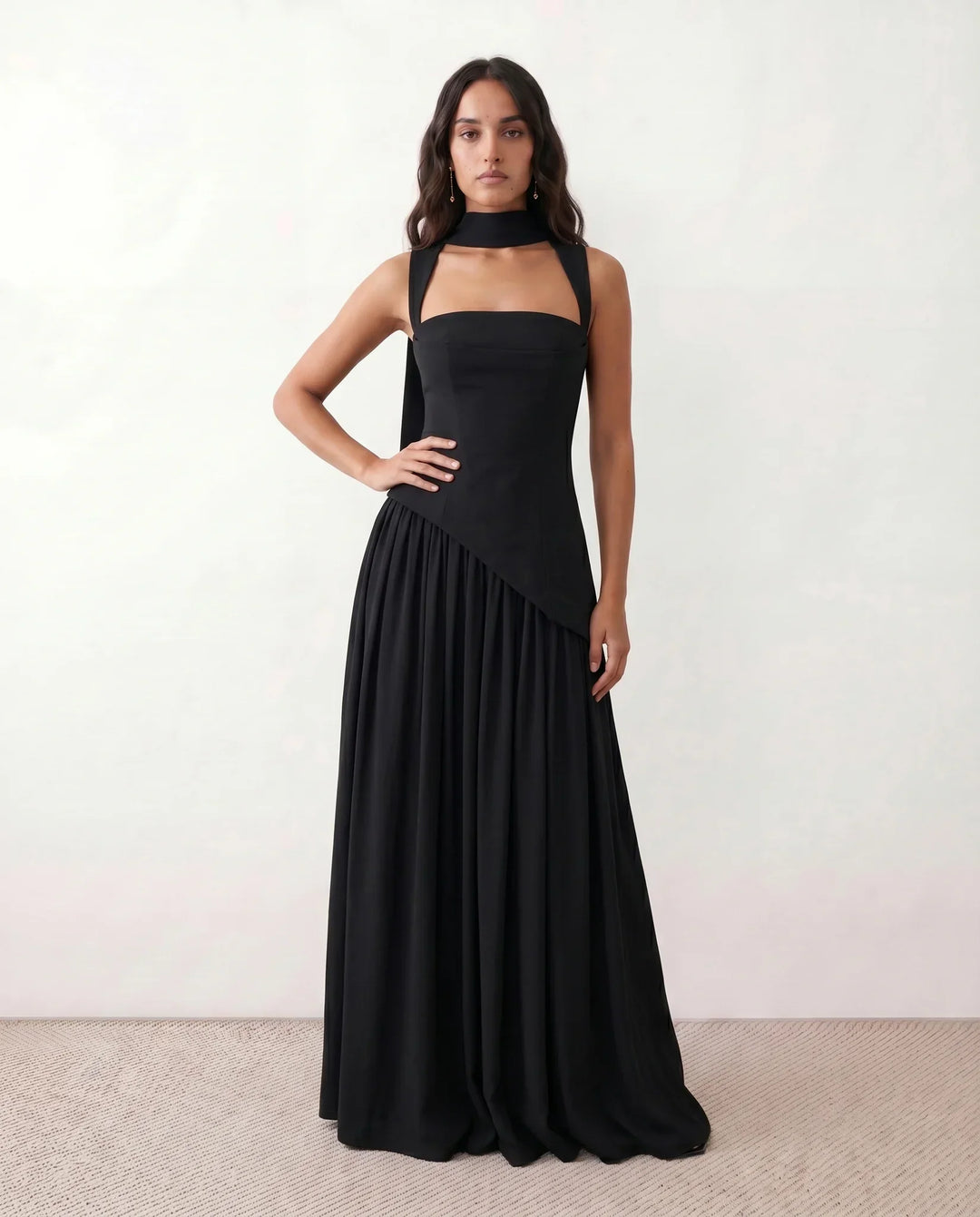 Women's Emelie Basque Waist Lace-Up Maxi Dress product image | Invictora.com