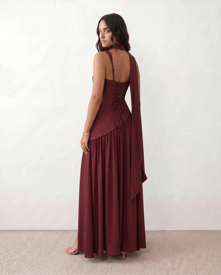 Women's Emelie Basque Waist Lace-Up Maxi Dress product image | Invictora.com