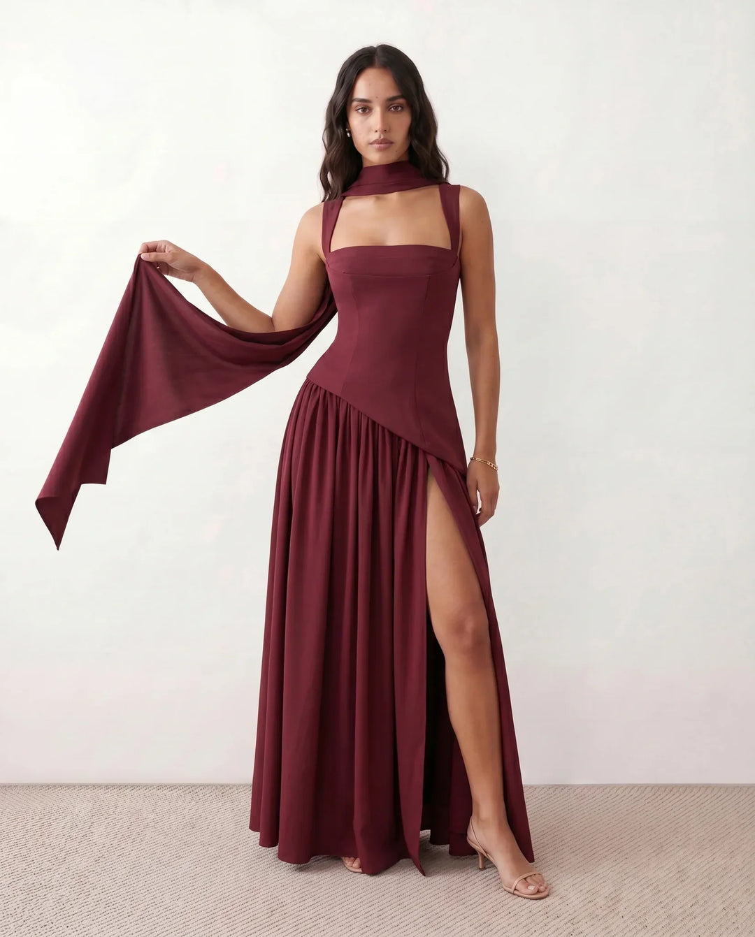Women's Emelie Basque Waist Lace-Up Maxi Dress product image | Invictora.com