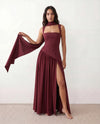 Women's Emelie Basque Waist Lace-Up Maxi Dress in Burgundy | Invictora.com