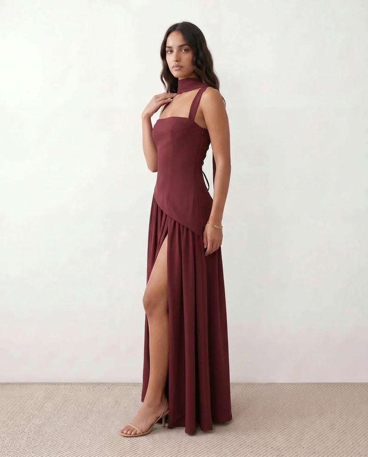Women's Emelie Basque Waist Lace-Up Maxi Dress product image | Invictora.com