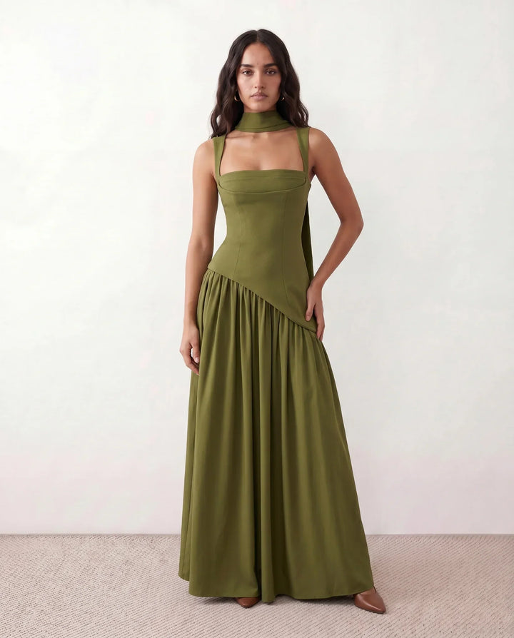 Women's Emelie Basque Waist Lace-Up Maxi Dress product image | Invictora.com