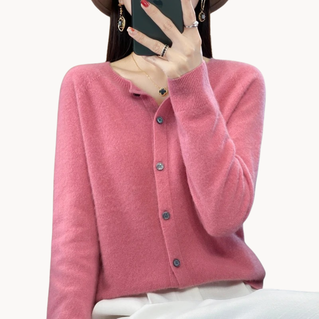 Women's Cropped Merino Wool Crew-Neck Cardigan