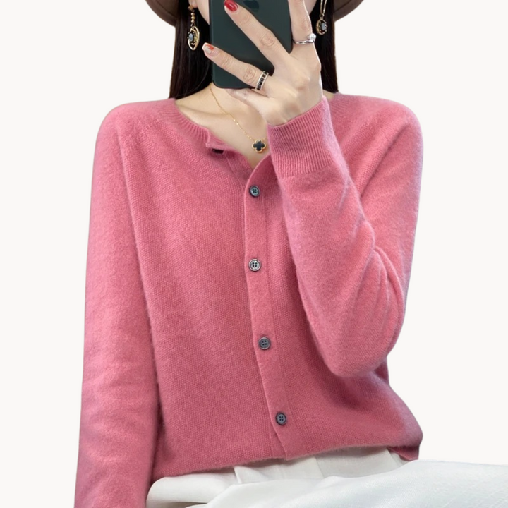 Women's Cropped Merino Wool Crew-Neck Cardigan