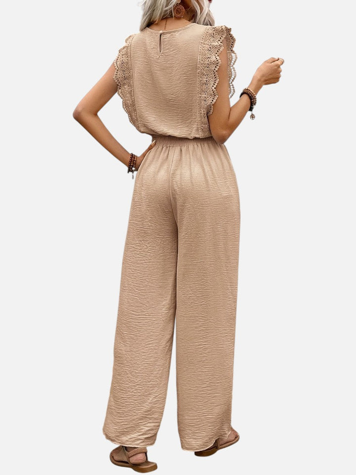 Women's Two Piece Outfit Set – Relaxed Top & Wide Leg Trousers in Beige | Invictora.com