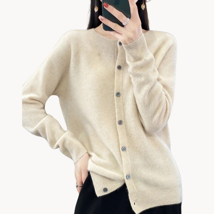 Women's Cropped Merino Wool Crew-Neck Cardigan