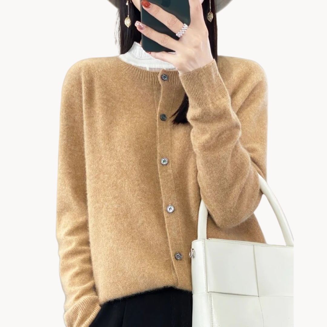 Women's Cropped Merino Wool Crew-Neck Cardigan
