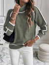 Women's Jumper – Cropped Striped Ribbed Knit Turtleneck