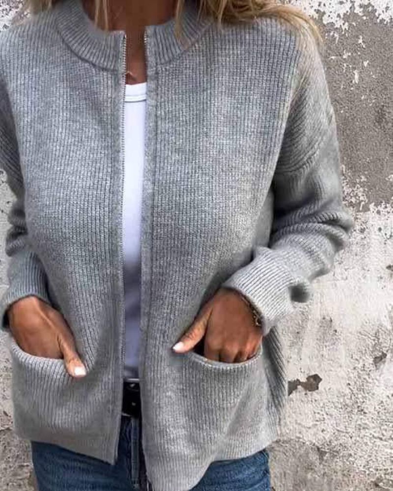 Women's Cotton Knit Zip-Up Cardigan