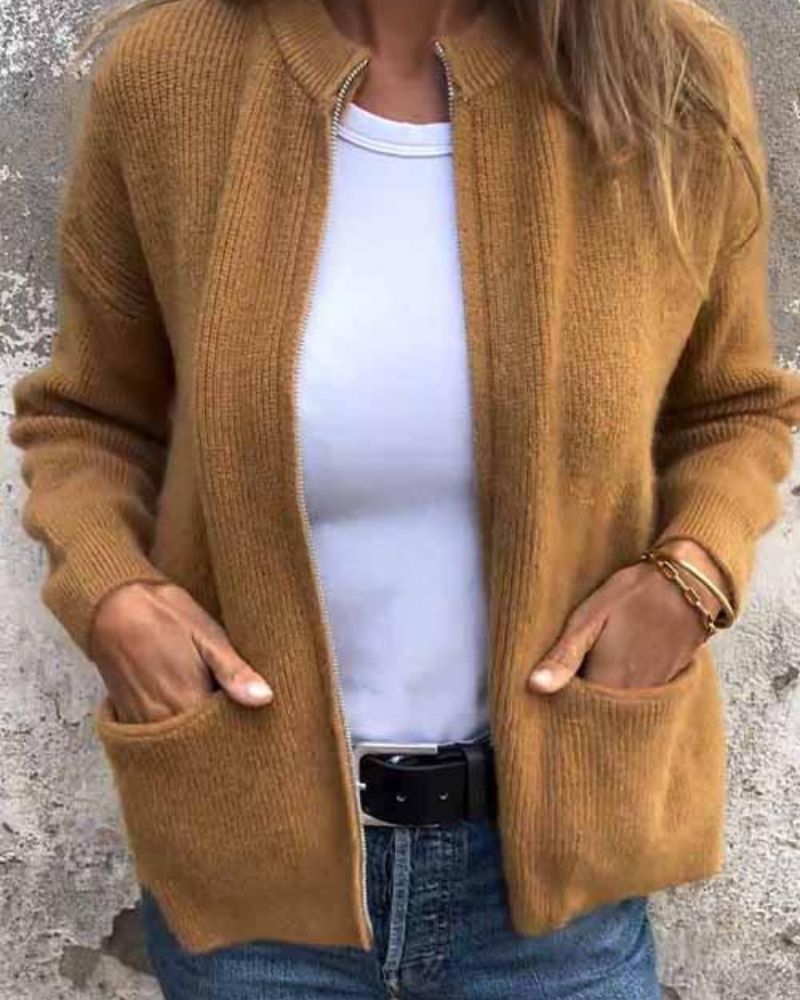 Women's Cotton Knit Zip-Up Cardigan