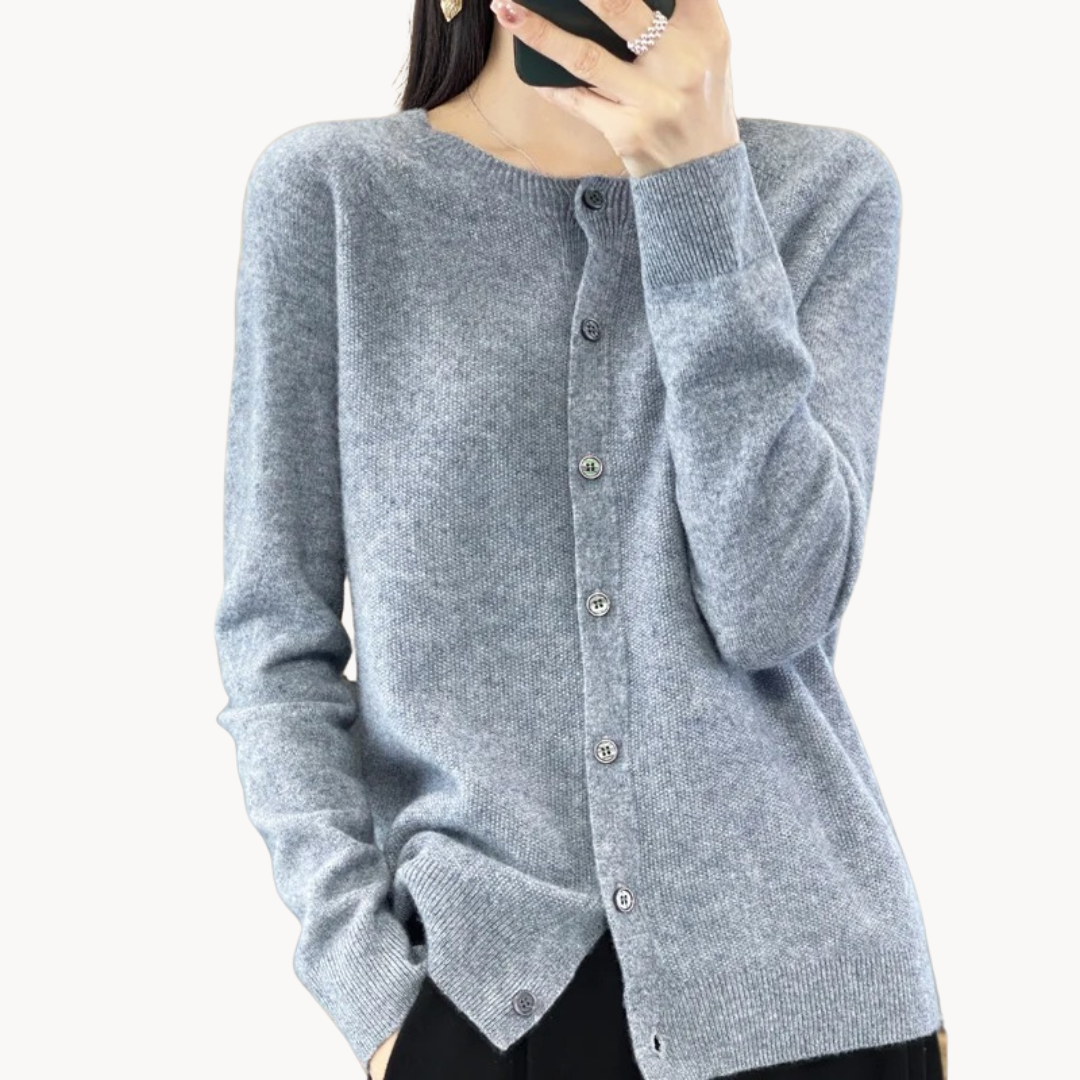 Women's Cropped Merino Wool Crew-Neck Cardigan