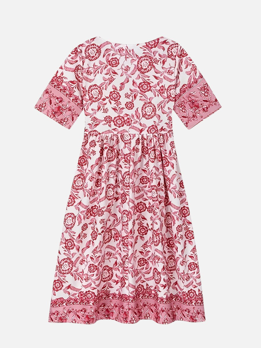 Women's Floral V-Neck Midi Dress - Relaxed Summer Elegance product image | Invictora.com