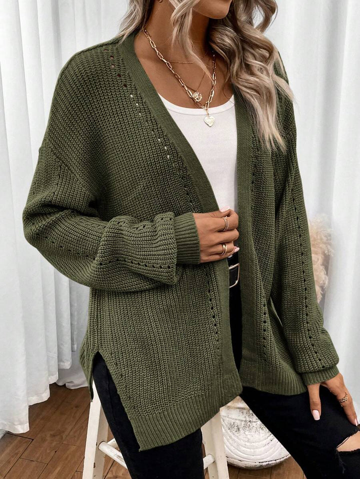 Women's Cardigan – Drop Shoulder Pointelle Knit