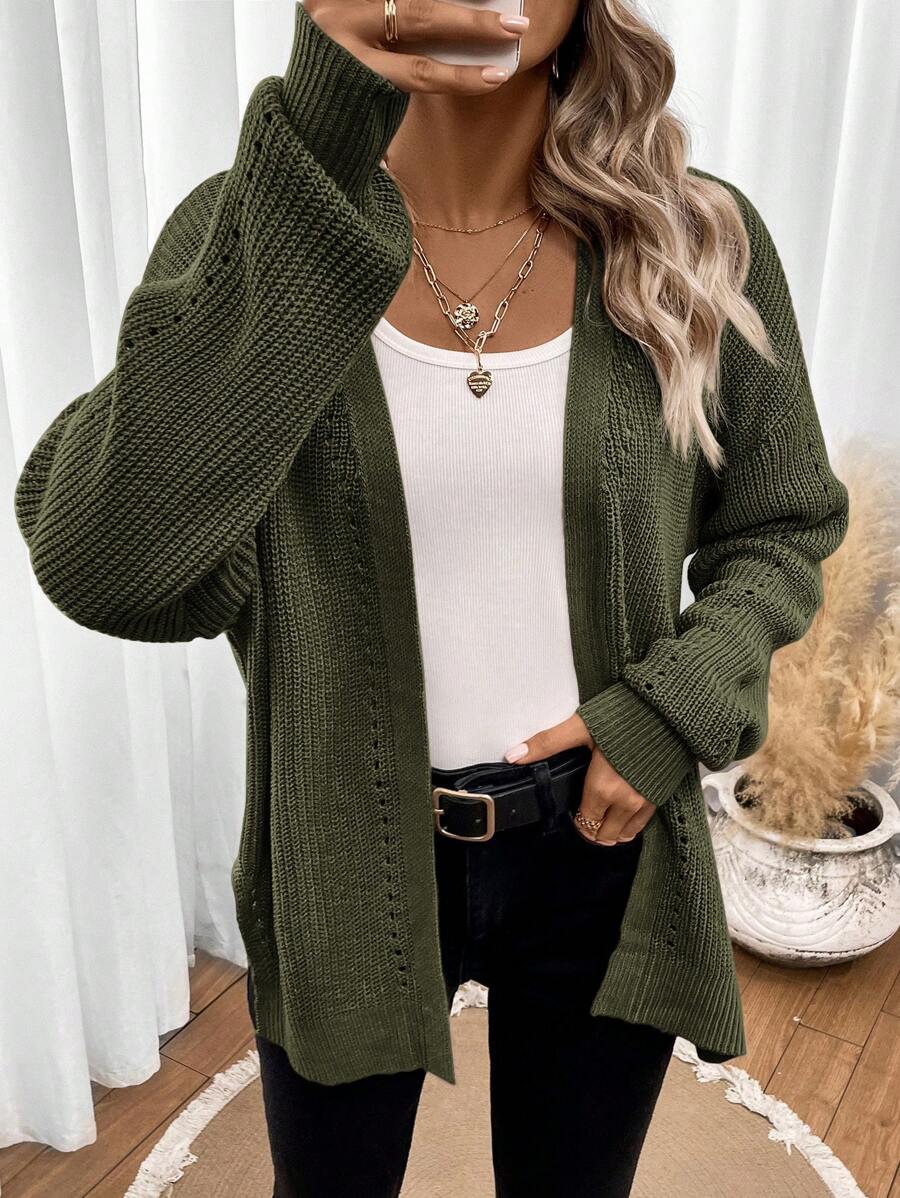 Women's Cardigan – Drop Shoulder Pointelle Knit