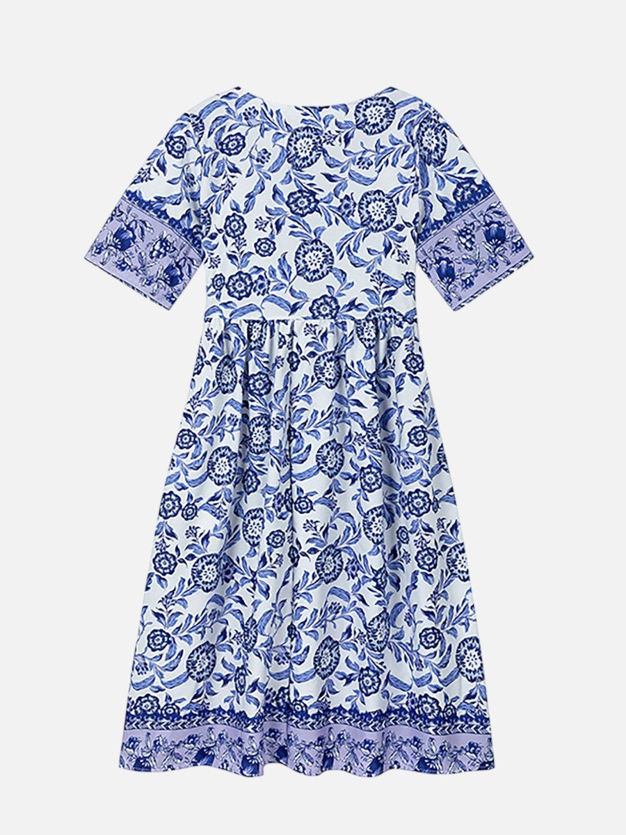 Women's Floral V-Neck Midi Dress - Relaxed Summer Elegance product image | Invictora.com