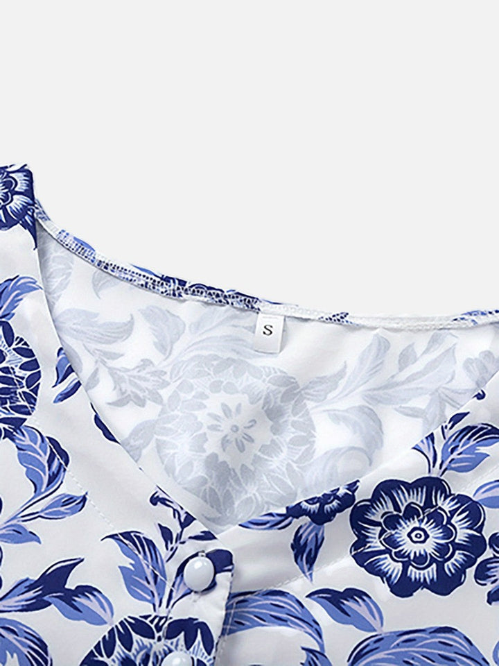 Women's Floral V-Neck Midi Dress – Relaxed Summer Elegance in Teal | Invictora.com