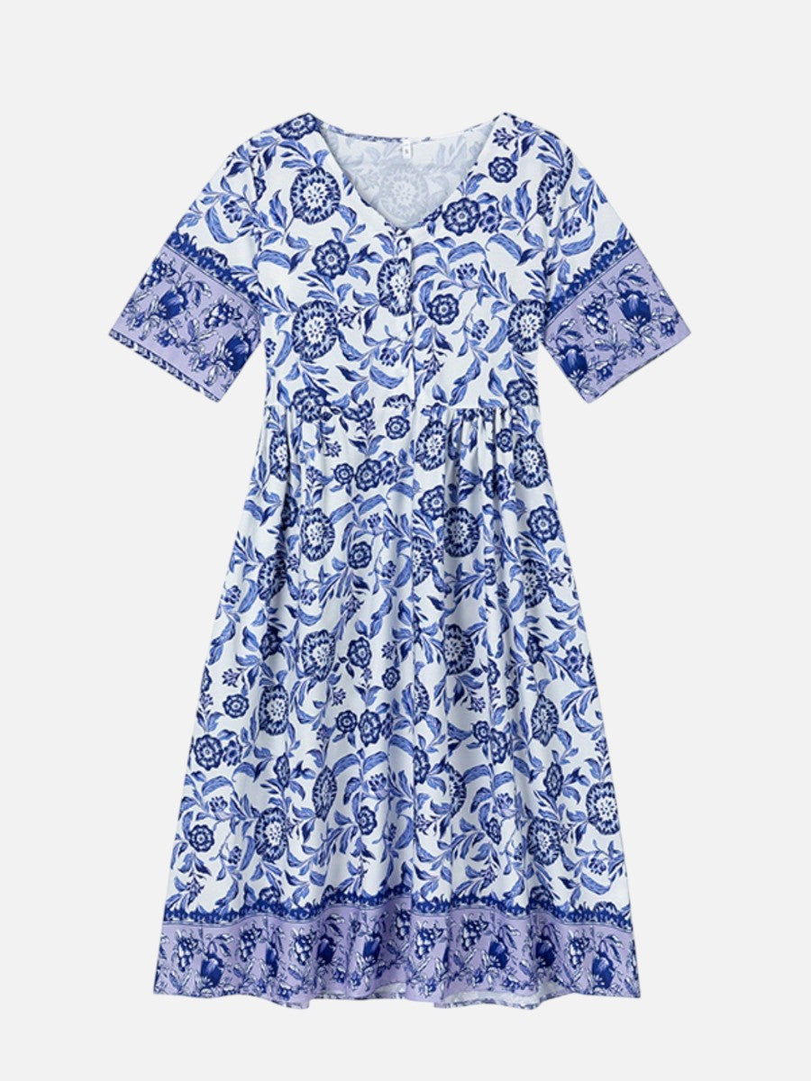 Women's Floral V-Neck Midi Dress - Relaxed Summer Elegance product image | Invictora.com