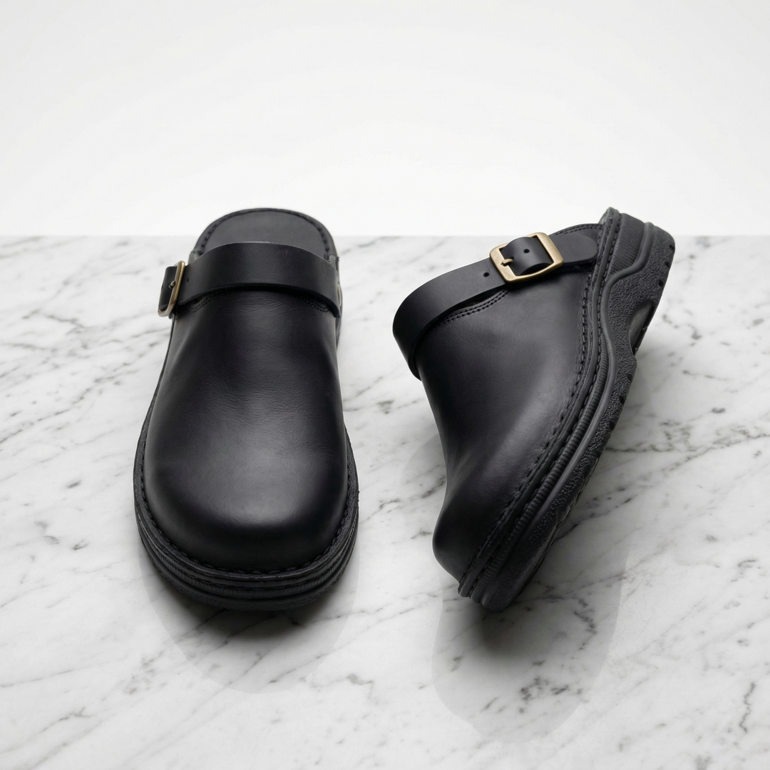 Women's Aria Leather Clogs in Dark Brown | Invictora.com