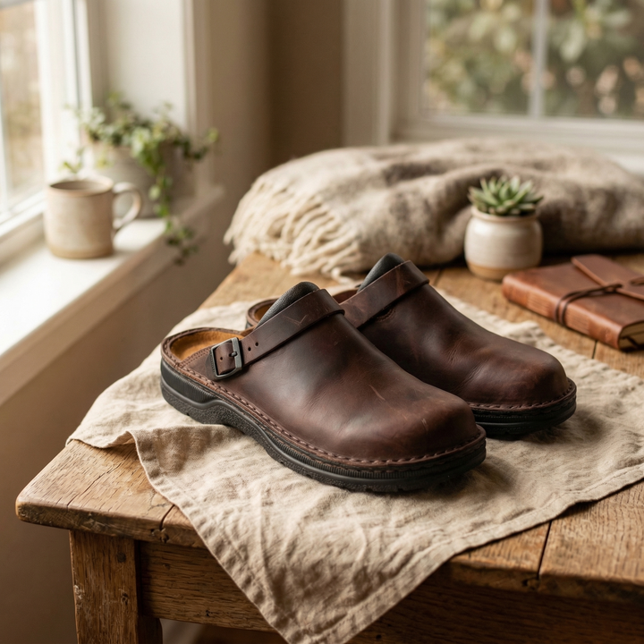 Women's Lucca Leather Clogs in Dark Brown | Invictora.com
