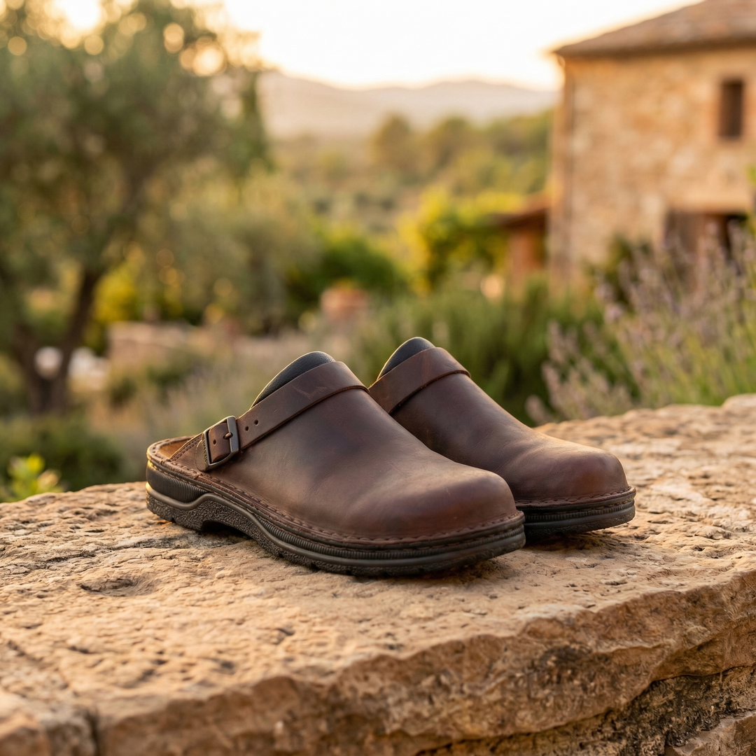 Women's Siena Leather Clogs in Dark Brown | Invictora.com