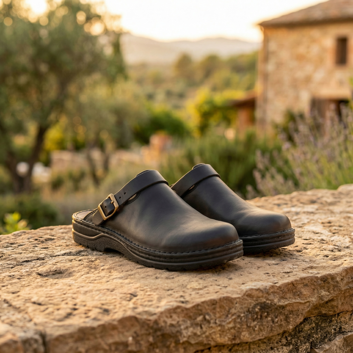 Women's Siena Leather Clogs in Dark Brown | Invictora.com