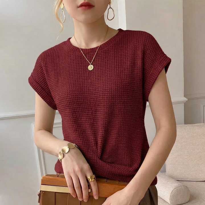 Women's Amber Waffle Knit Top in Pink | Invictora.com
