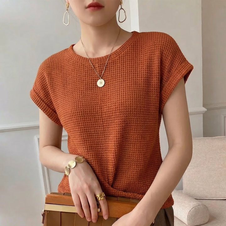 Women's Amber Waffle Knit Top in Pink | Invictora.com