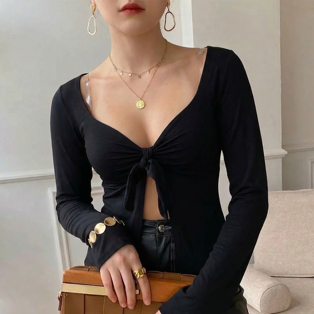 Women's Mae Linen Tie Front Top in White | Invictora.com