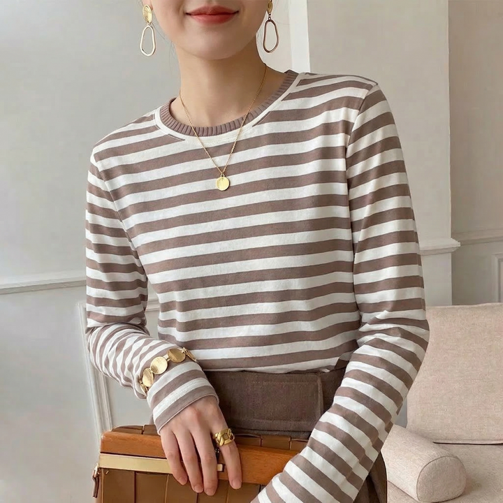 Women's Gail Striped Cotton Tee in Blue | Invictora.com