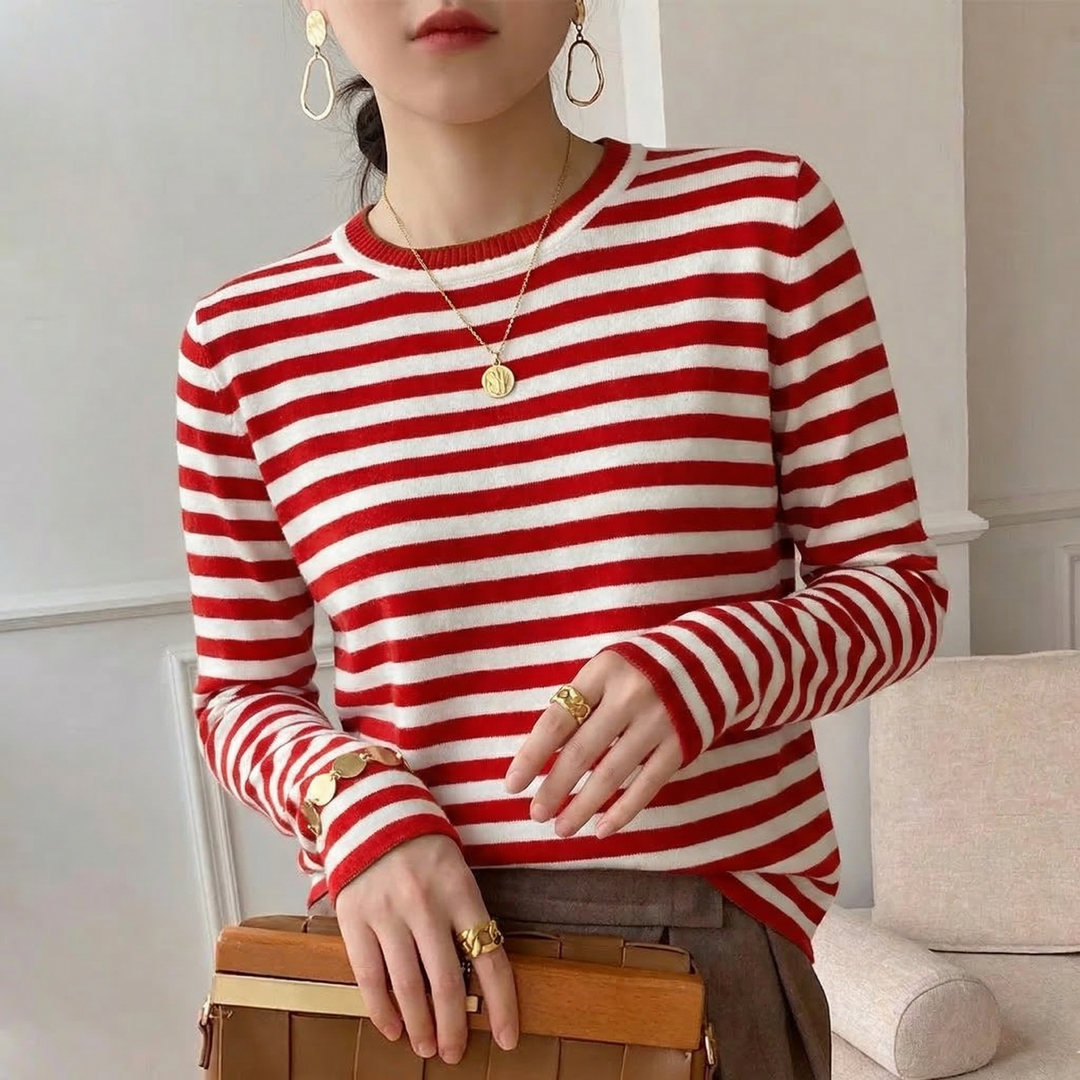 Women's Gail Striped Cotton Tee in Blue | Invictora.com