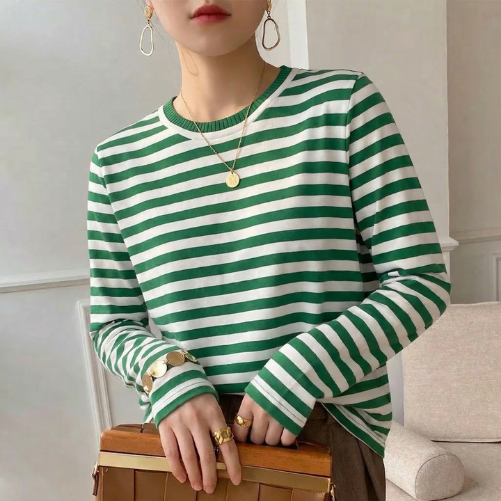 Women's Gail Striped Cotton Tee in Blue | Invictora.com