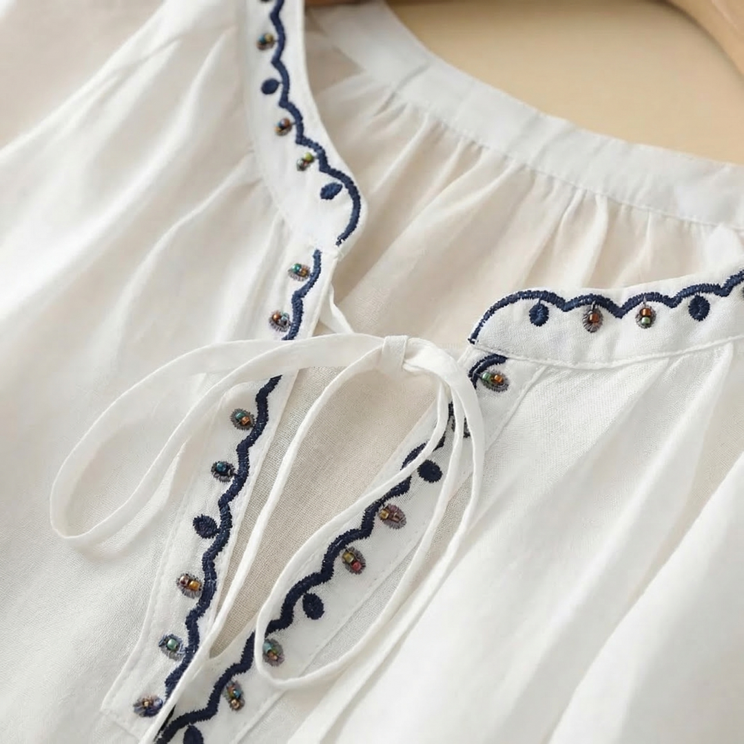 Women's Amanda Cotton Embroidery Top in White | Invictora.com