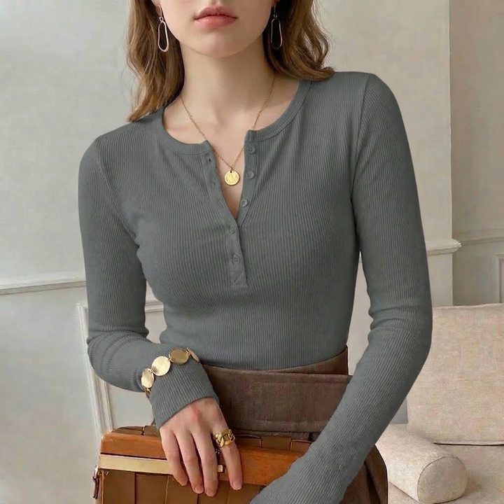 Women's Aurelia Rib Cotton Henley in White | Invictora.com