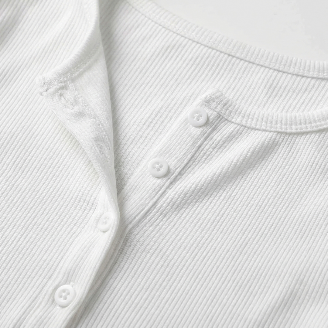 Women's Aurelia Rib Cotton Henley in White | Invictora.com