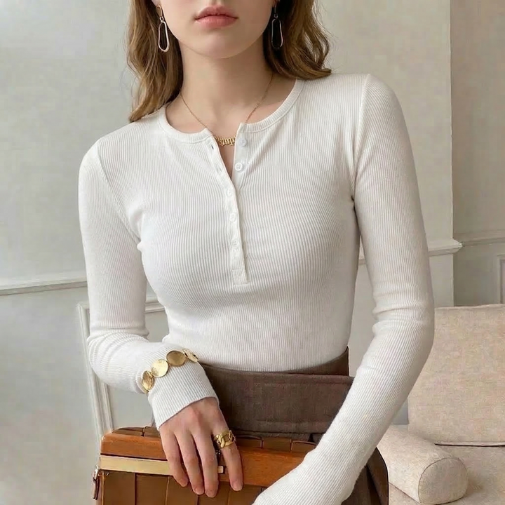 Women's Aurelia Rib Cotton Henley | Invictora.com