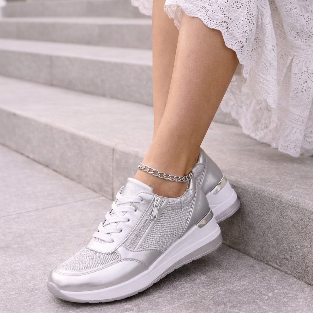 Women's Chloe Lace Up Sneakers in Gold | Invictora.com