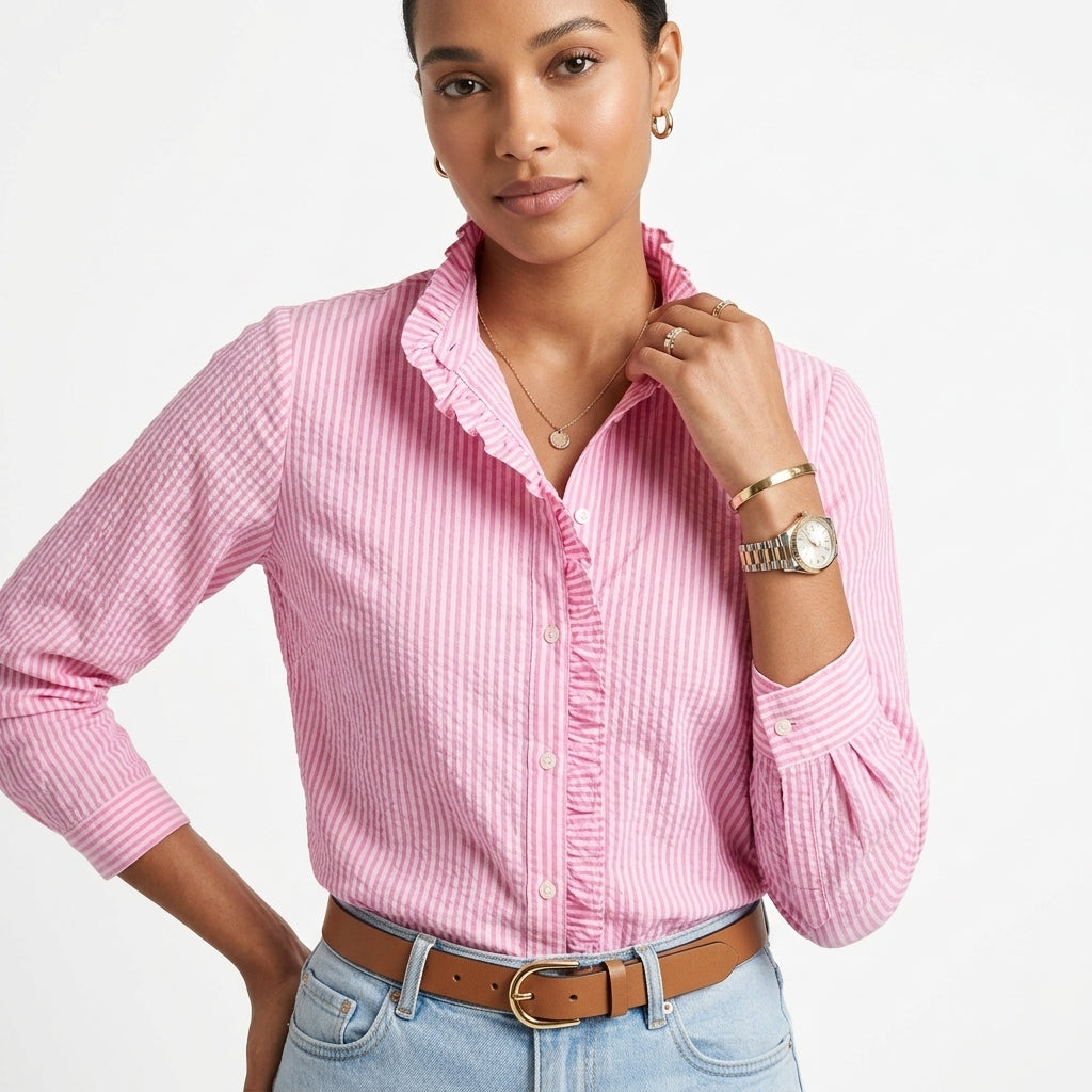 Women's Harper Ruffle Detail Blouse in Blue | Invictora.com