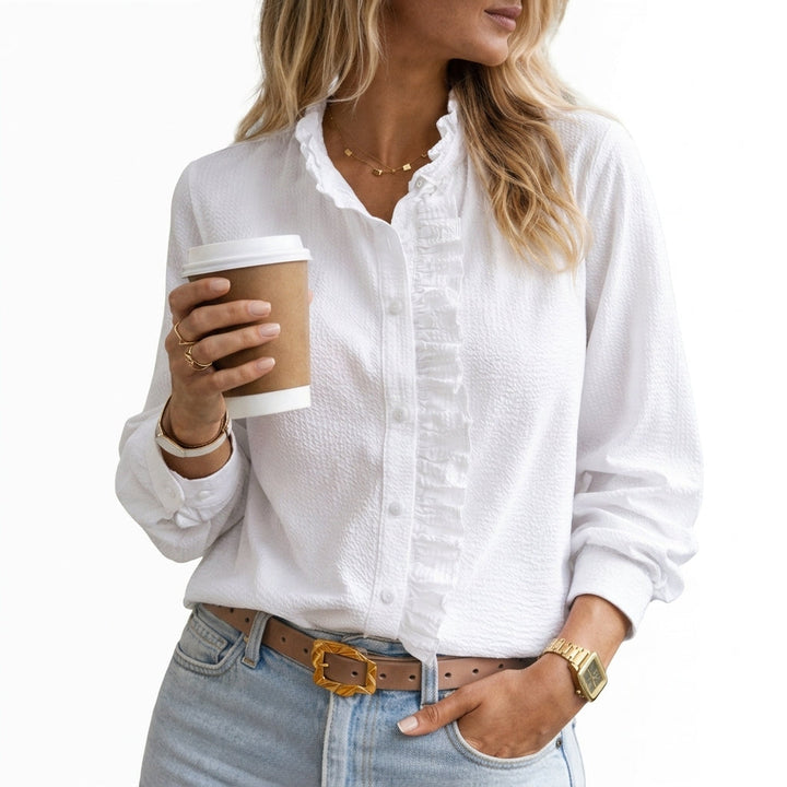 Women's Harper Ruffle Detail Blouse in Blue | Invictora.com
