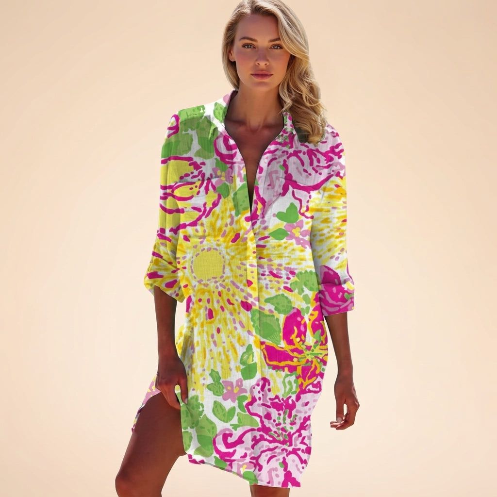 Women's Isabella Colorful Chemisier in Blue Starfish Print | Invictora.com