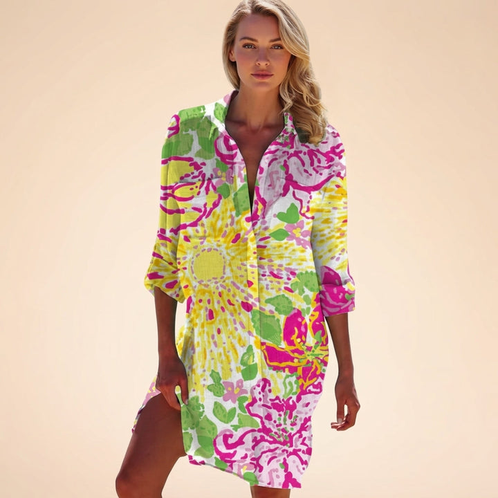 Women's Isabella Colorful Chemisier in Blue Starfish Print | Invictora.com