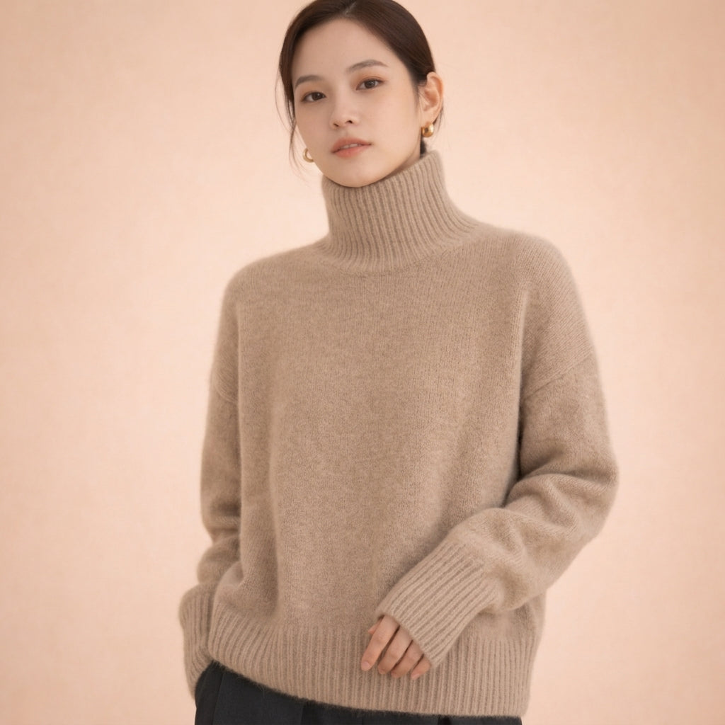 Women's Novella Cashmere Turtleneck in Cream | Invictora.com